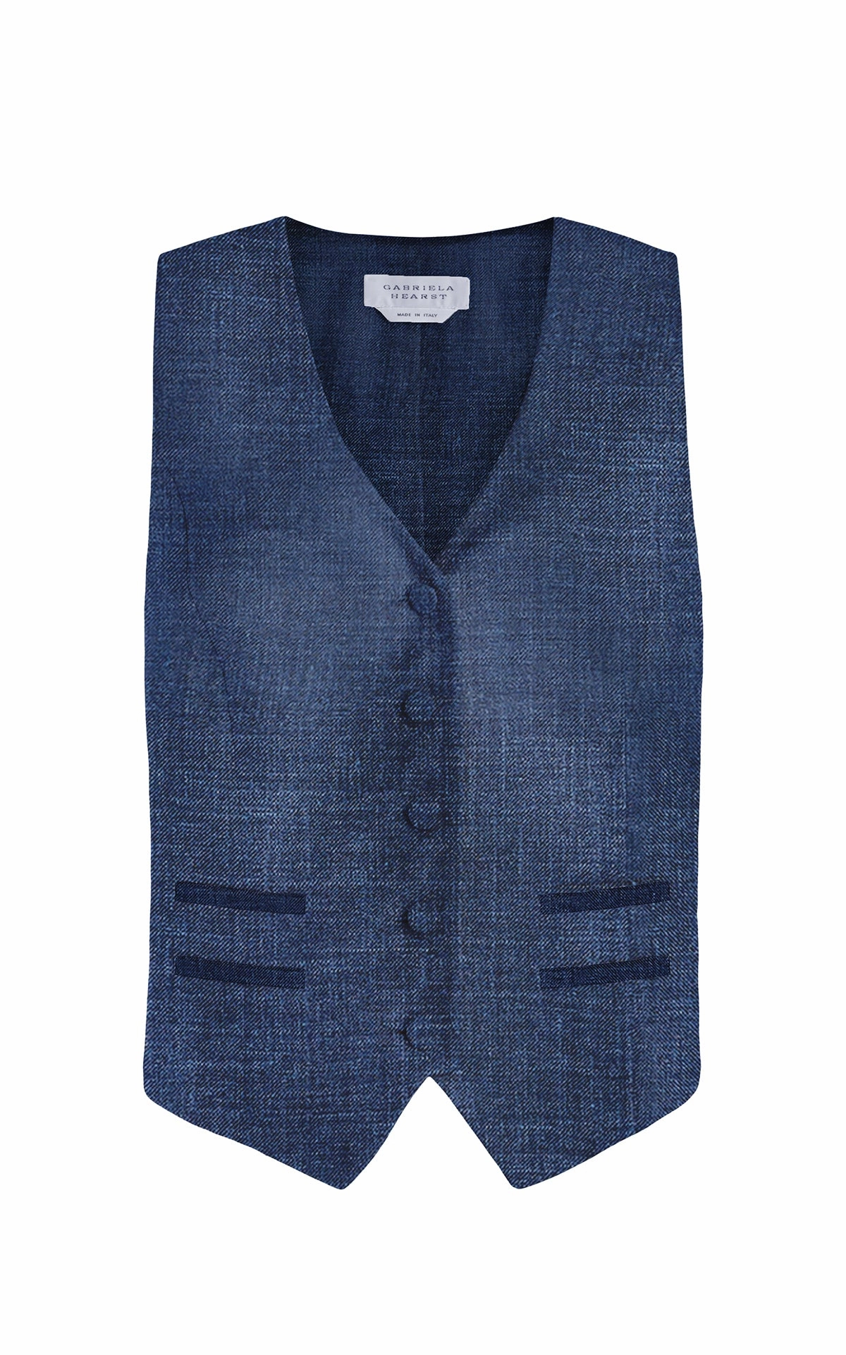 Polished Comfort Coleridge Vest in Denim Virgin Wool Silk with Linen