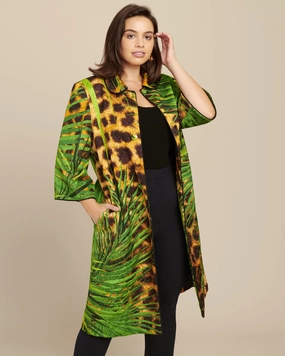 Jungle Print Overcoat | Brown Red Compression Fold Design