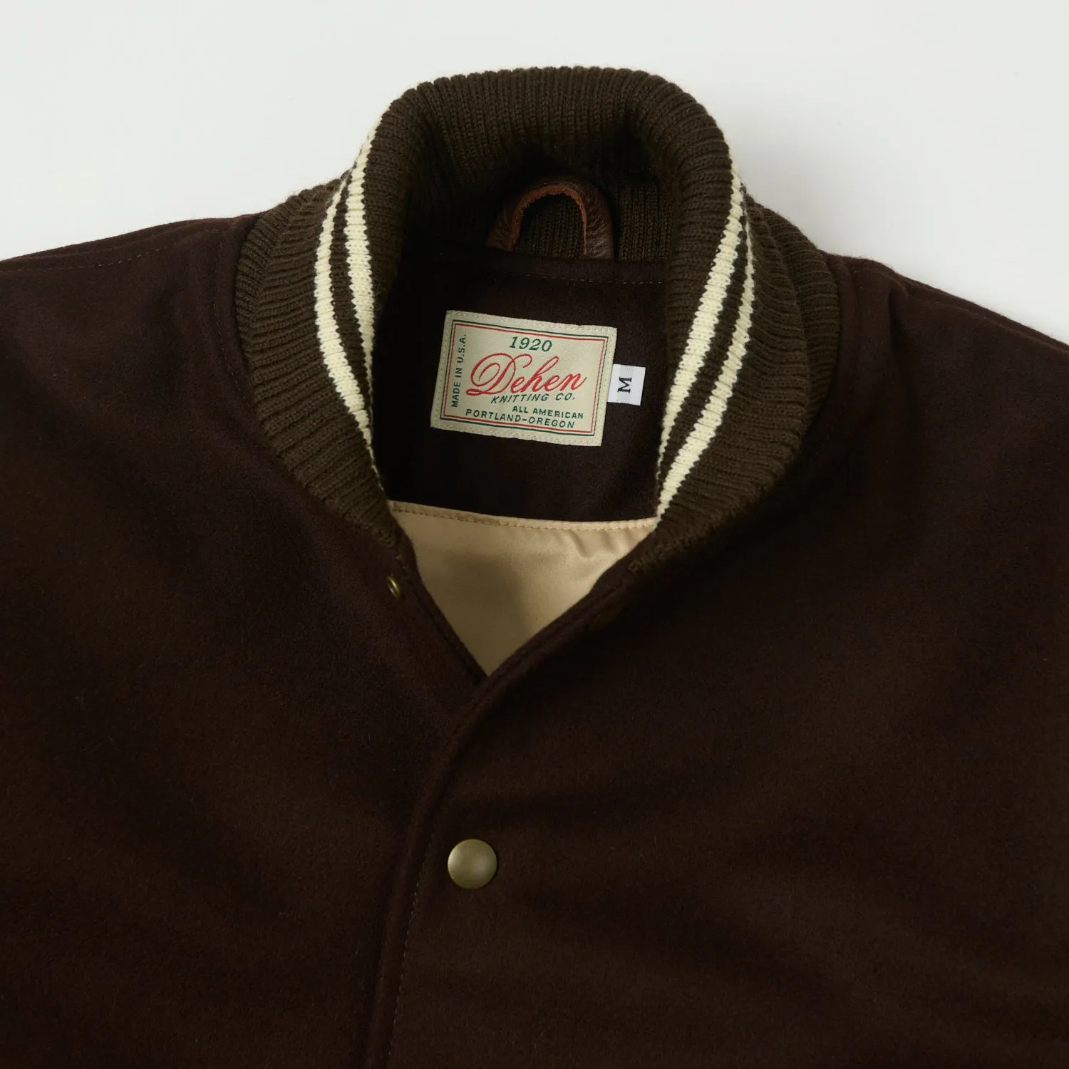 Convertible Collar Style Breathable Technology Dehen 1920 Varsity Jacket - Brown/Antique Brandy