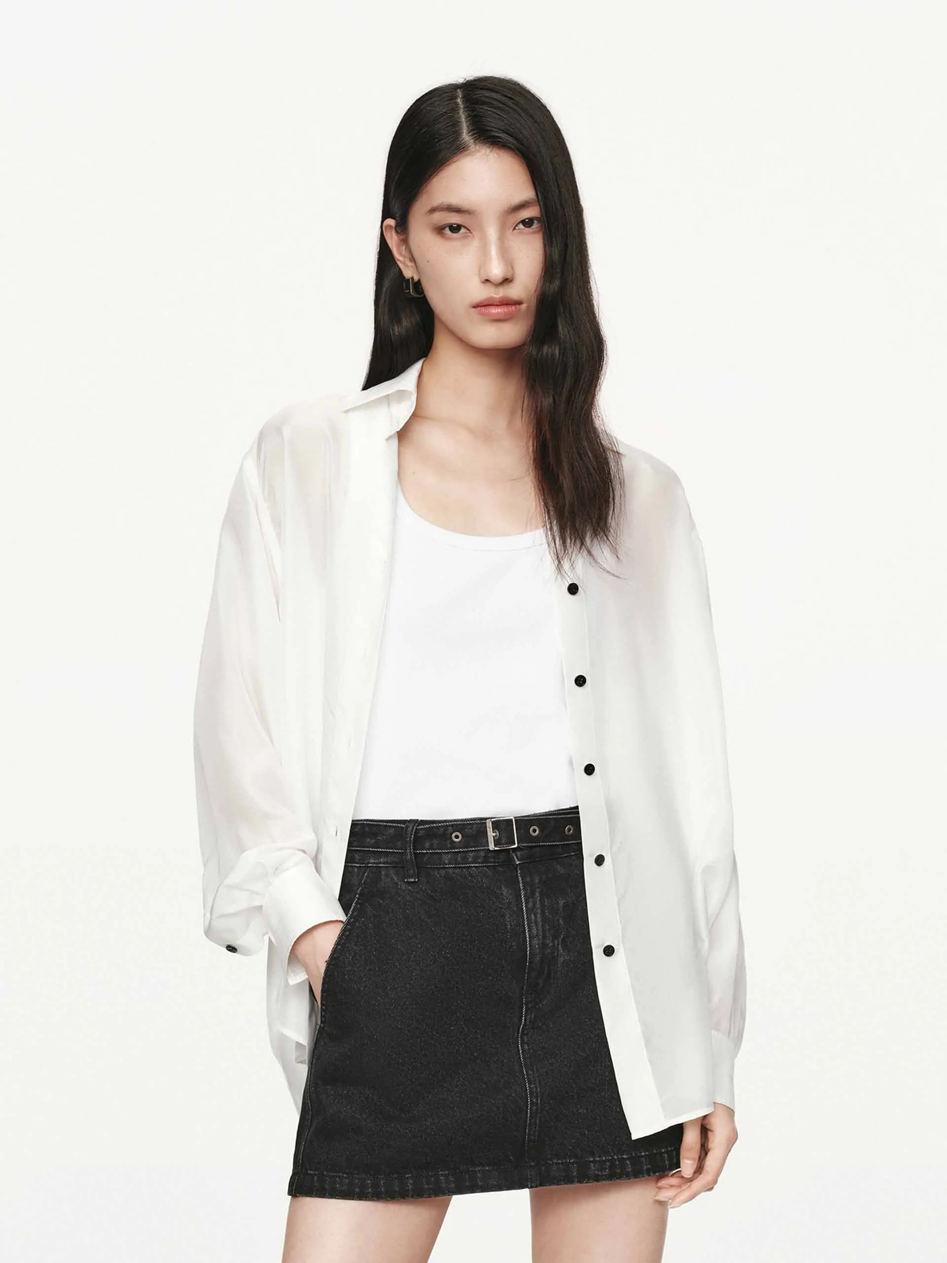 Student Essential Long Sleeve Long Sleeves Silk Shirt