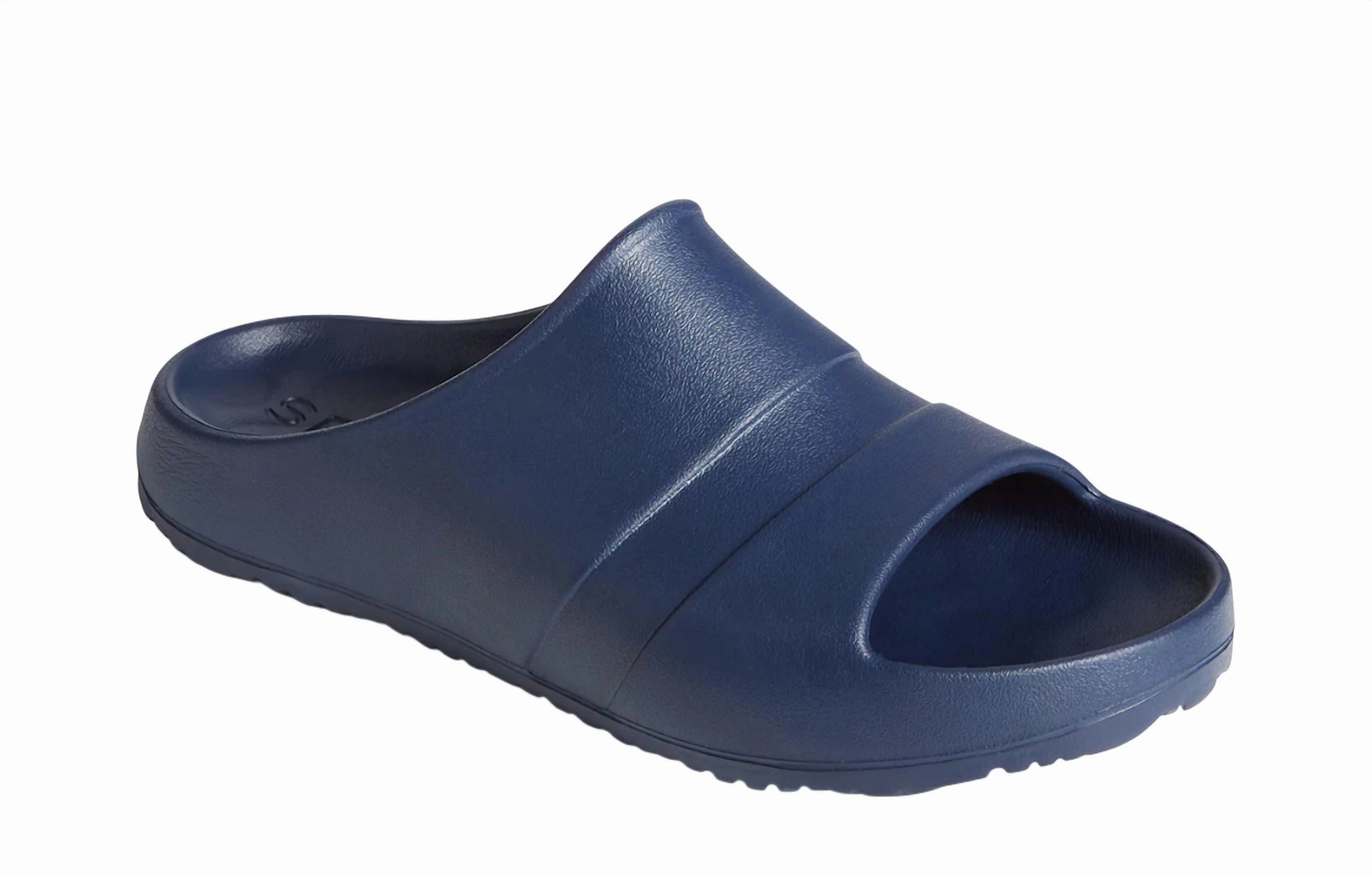Men's Float Slide Sandal In Navy Flexible Grooves