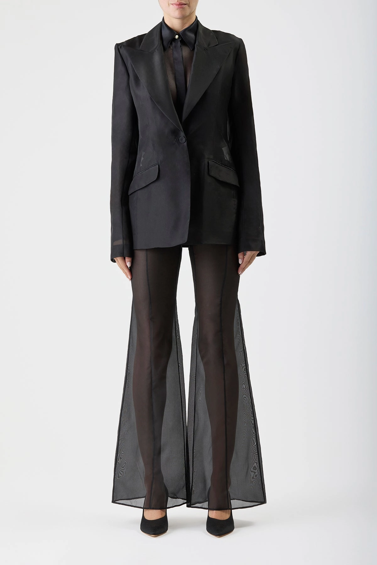 Refined Look Wear Leiva Sheer Blazer in Black Silk Organza