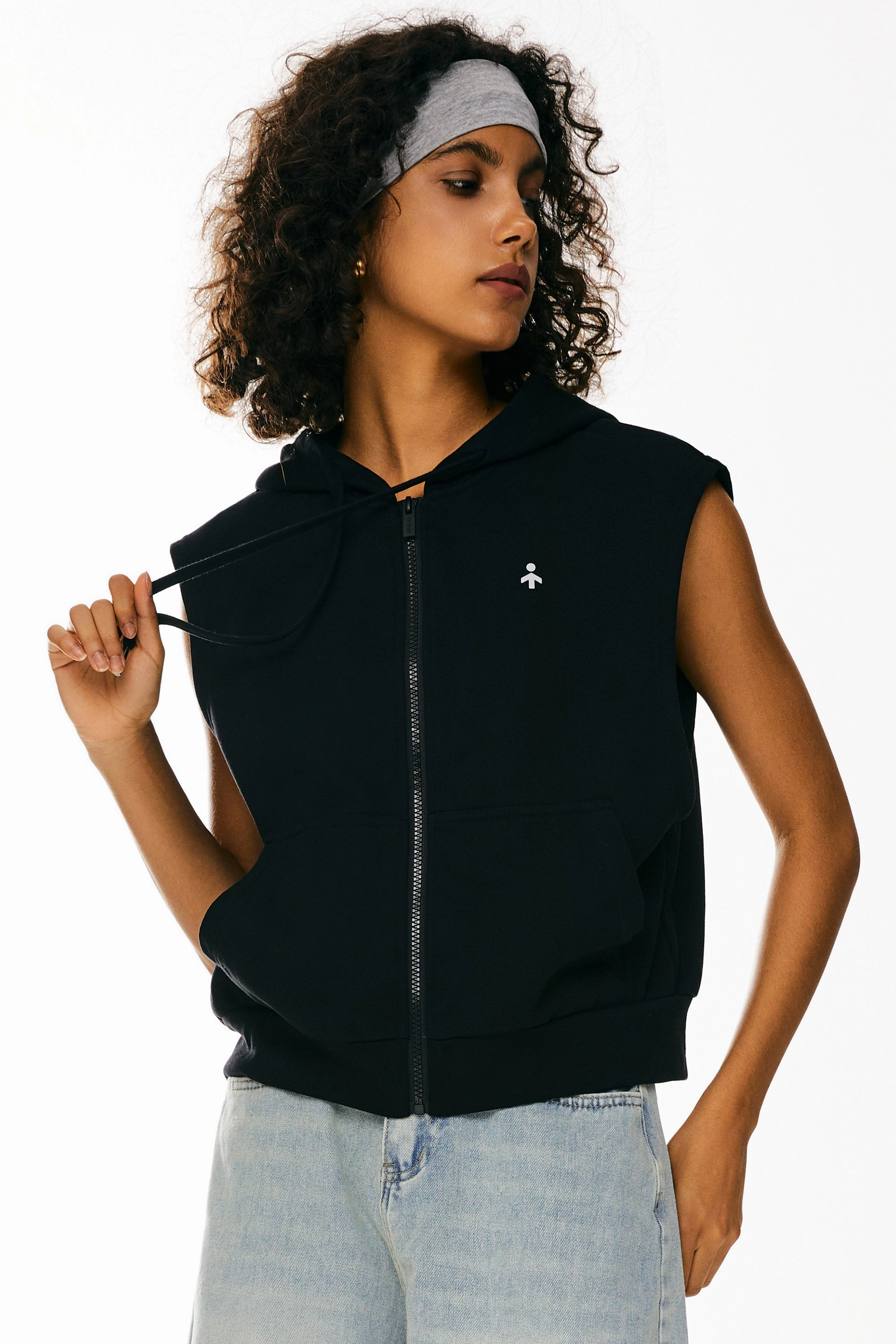 Reinforced Edges least Zip Up Sleeveless Hoodie