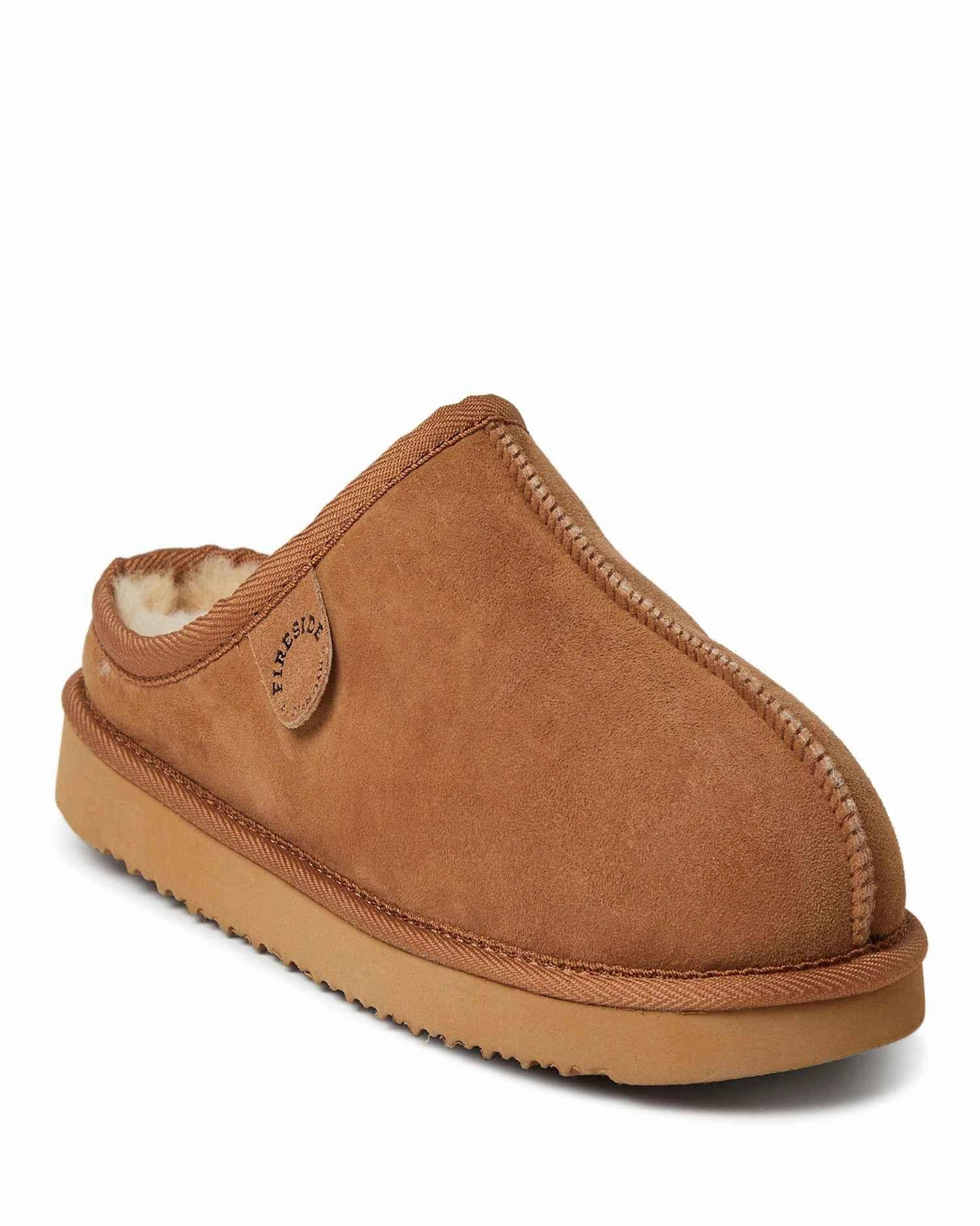 Fireside By Dearfoams Men's Grafton Genuine Shearling Clog Slipper Easy Clean