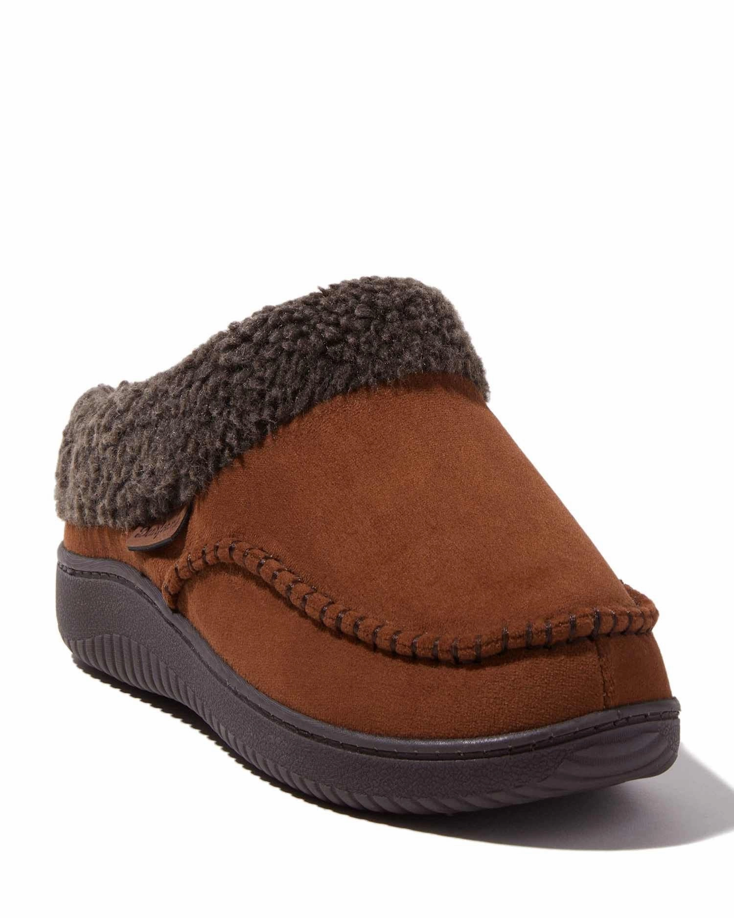 Dearfoams Men's Marshall Microsuede Moccasin Toe Clog House Shoe Slipper Flat Sole Cozy Foot Step
