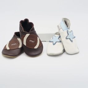 Bobux Boys Brown | White Booties Size: S (3-9 Months) Anti Fatigue Technology Cool Walk