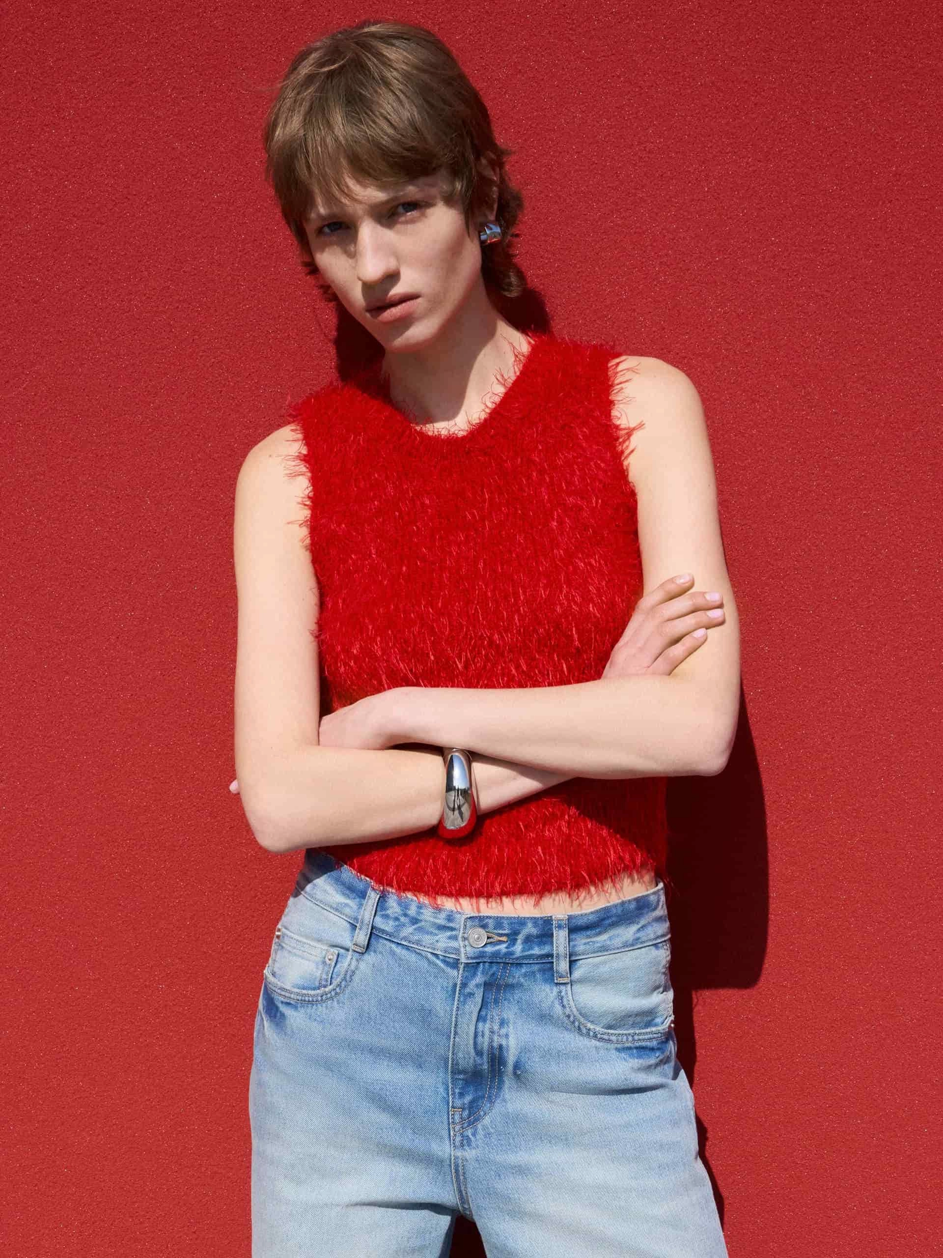 Snug Fit Cropped Fuzzy Knit Tank