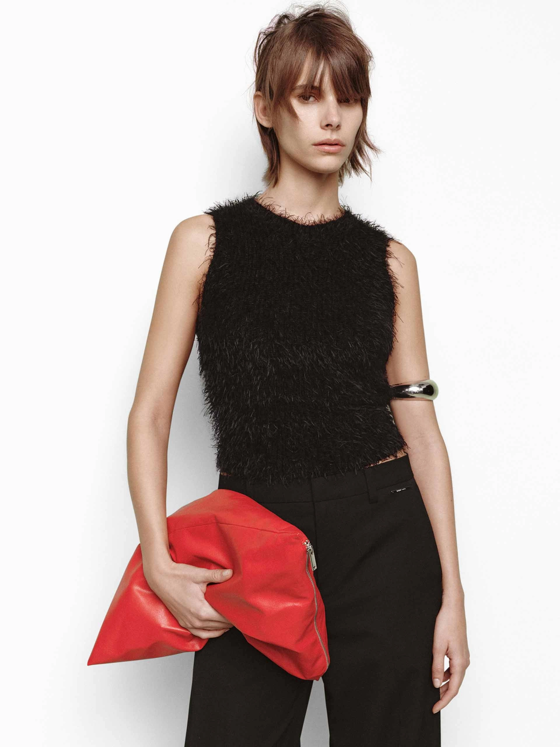 Cropped Fuzzy Knit Tank Breathable Style Soft Warm Layers