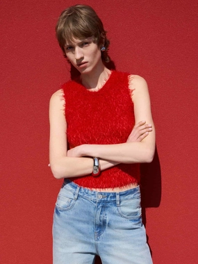 Snug Fit Cropped Fuzzy Knit Tank