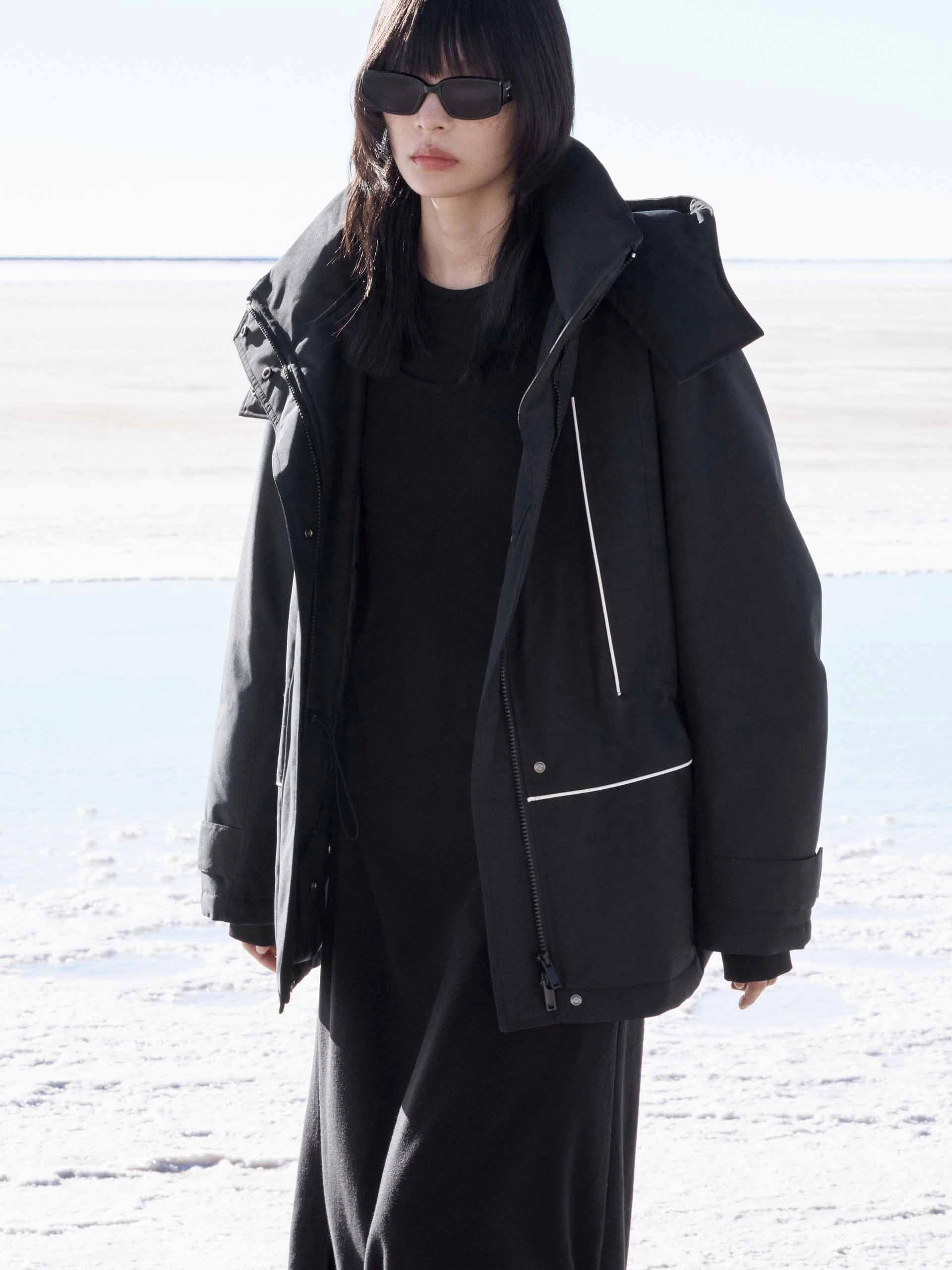 color block Adjustable Waist Down Jacket