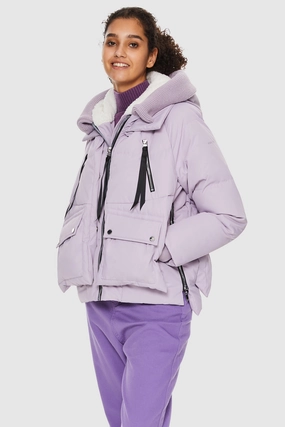 092 Colorlay Knitted Brim Hooded Down Coat Simple Outer Reinforced Shoulders