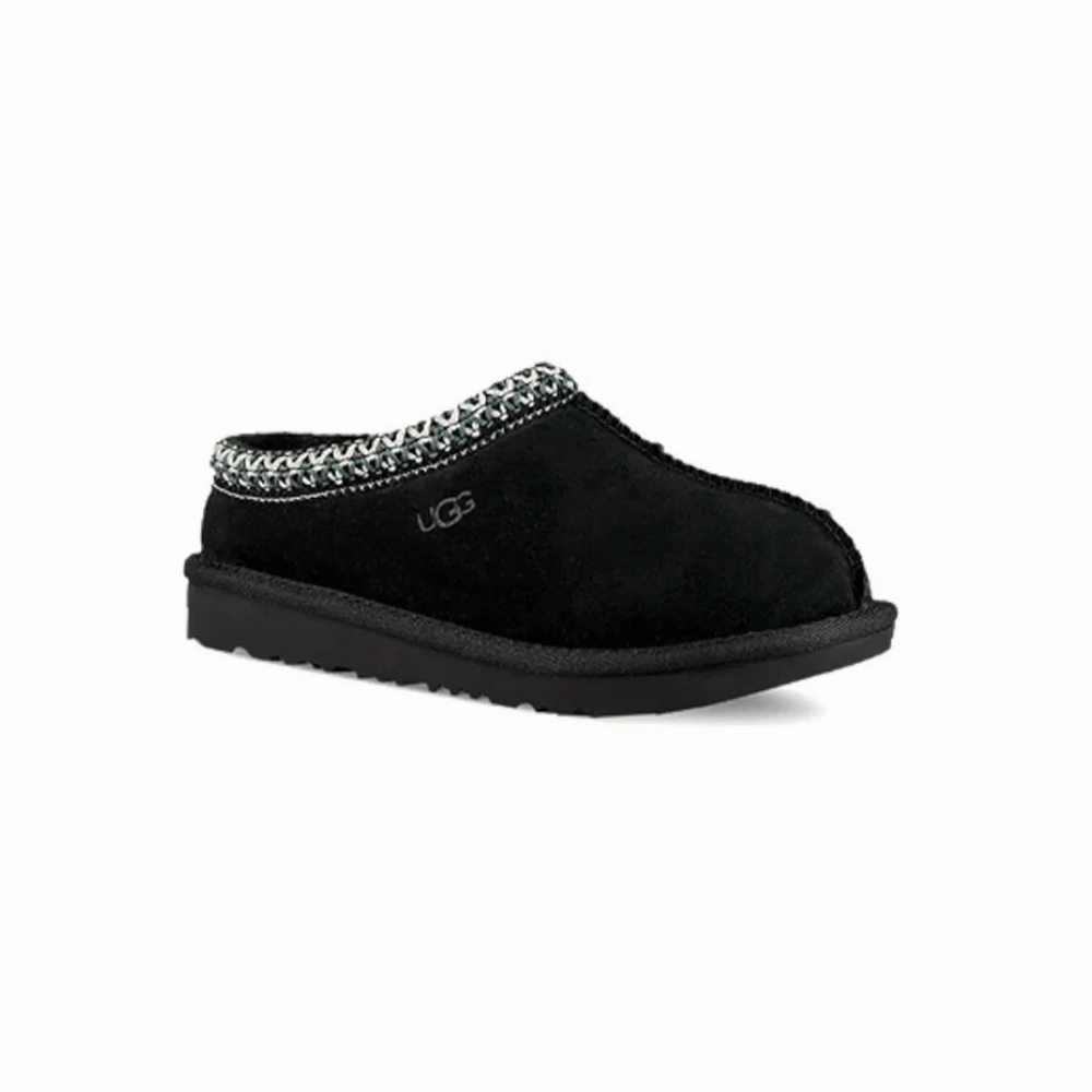 Ugg Tasman II 1019066K-BLK Slippers Kids Black Suede Round Toe Slip-On GUG68 Open Toe Style Secure Heel Grip