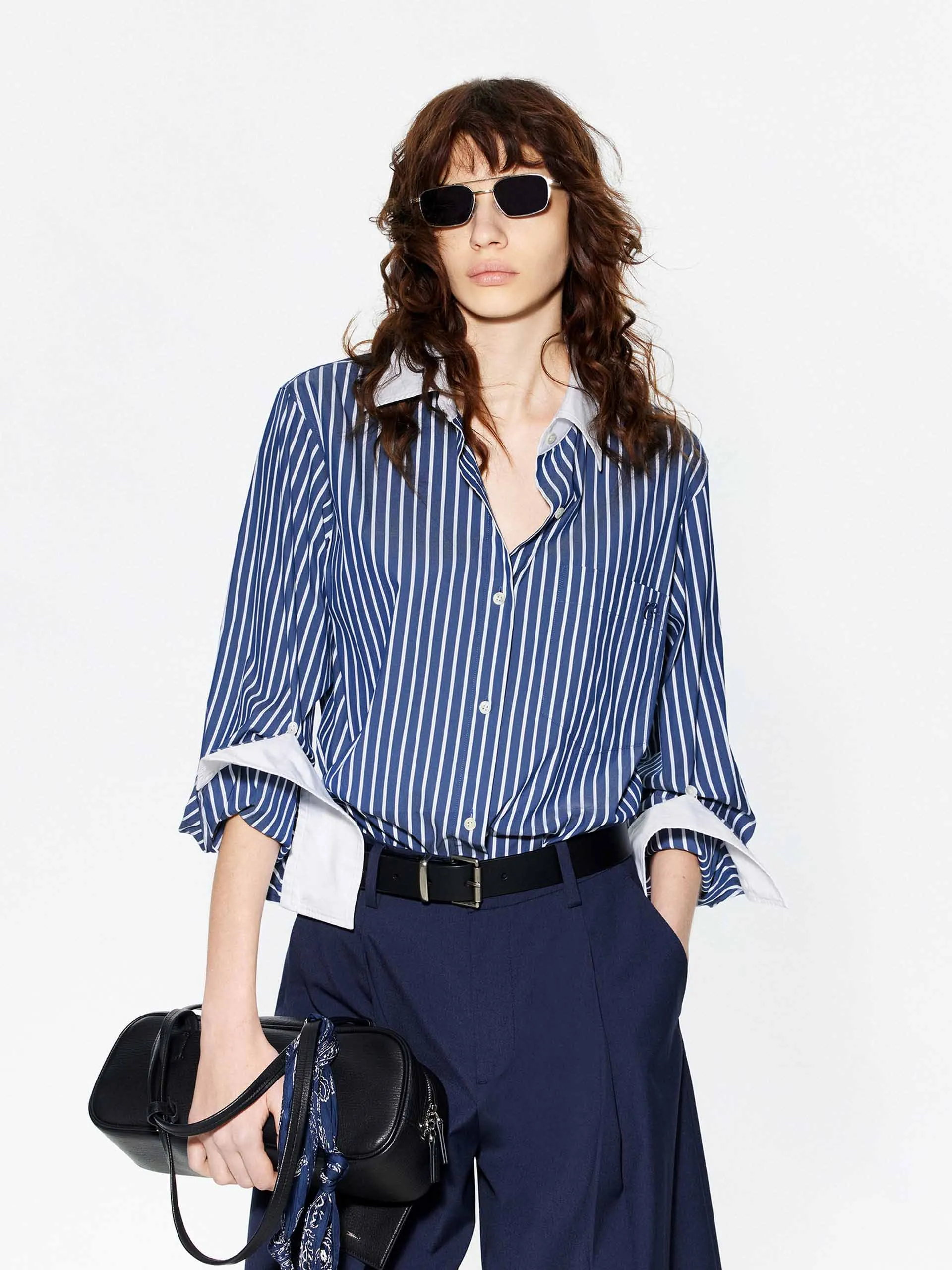 Contrast Striped Shirt Moisture Management Tech