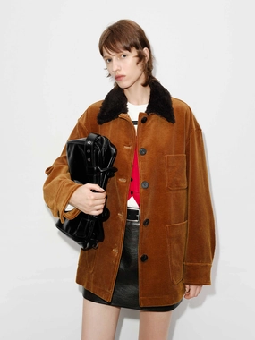 Universal Fit Framework Contrast Collar Corduroy Coat