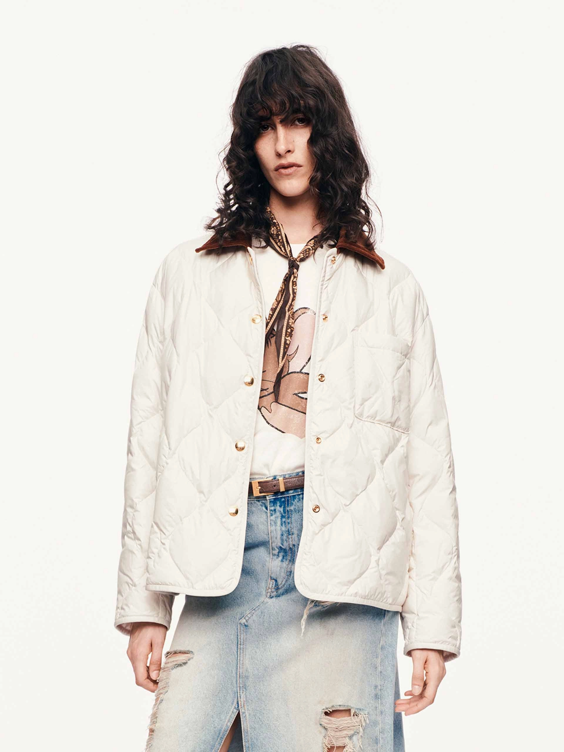 Contrast Collar Down Jacket Functional Zip Detail Anti Pilling Finish