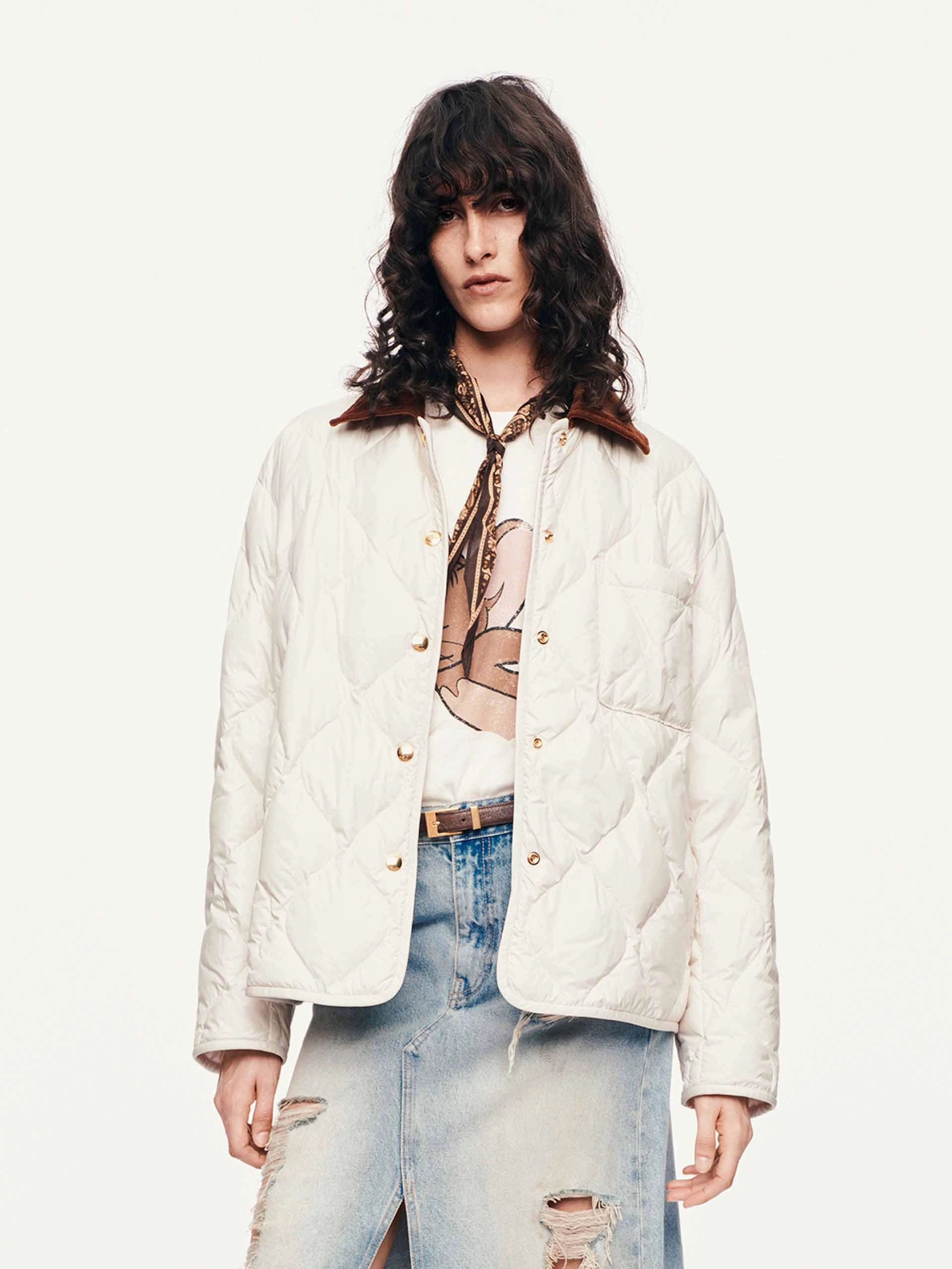 Contrast Collar Down Jacket Snag Proof Surface