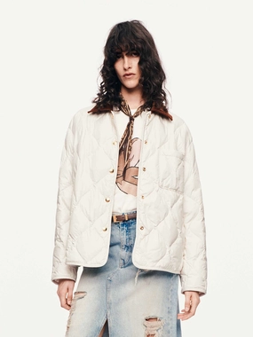 Contrast Collar Down Jacket ErgonomicSleeveCut Clean Street Look