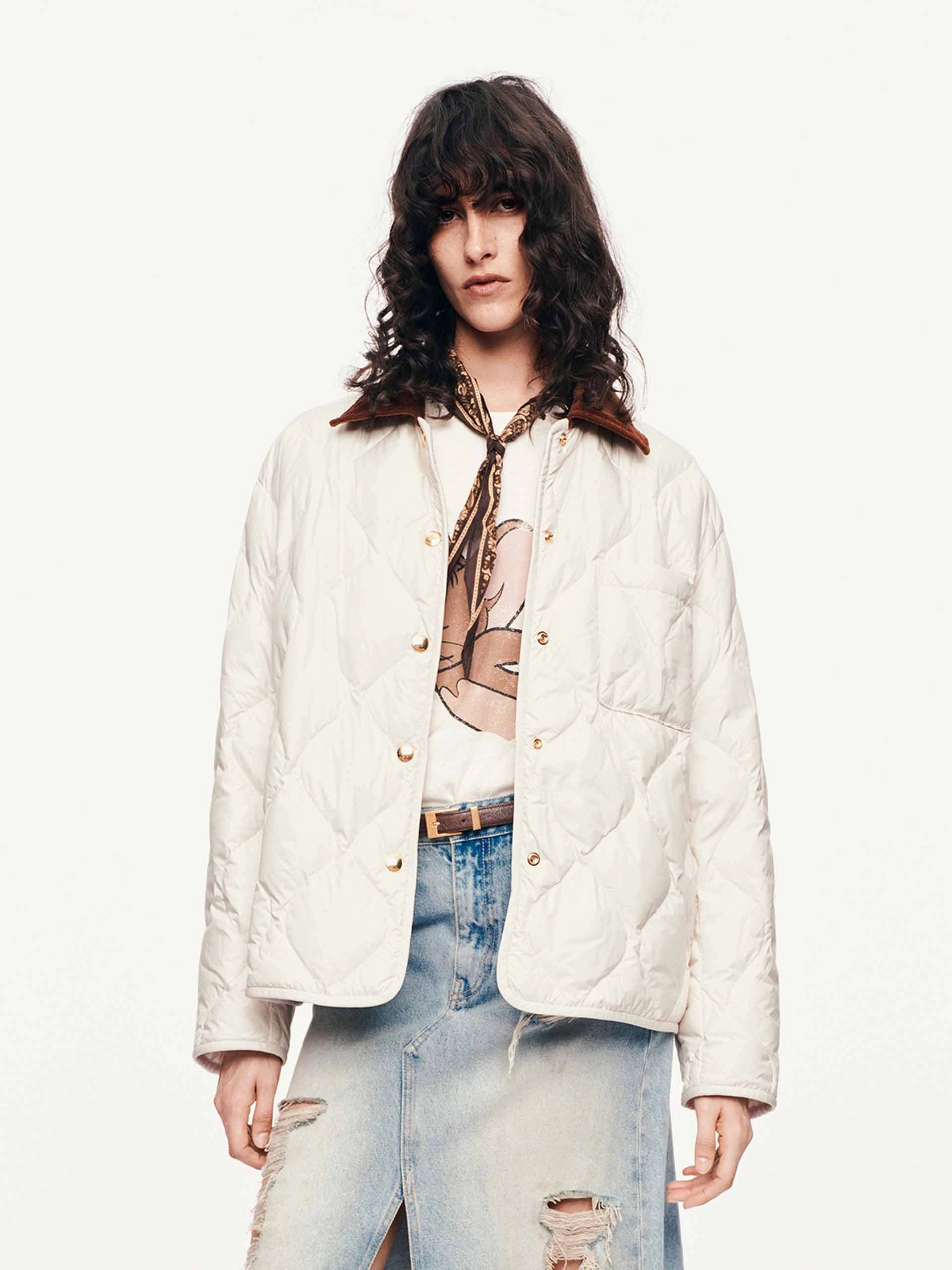 Contrast Collar Down Jacket ErgonomicSleeveCut Clean Street Look