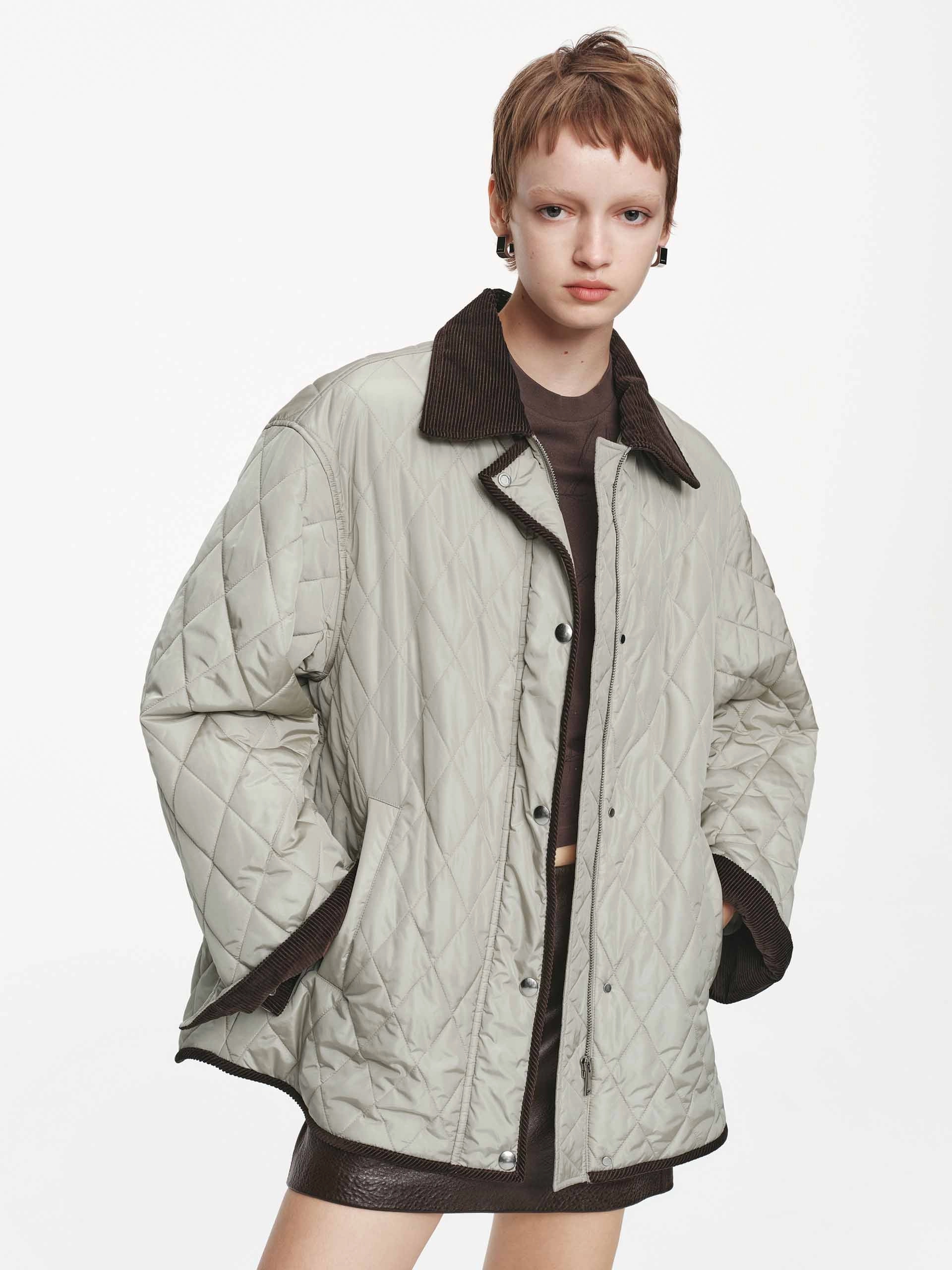 Contrast Detail Quilted Down Jacket Moisture Wicking Lining