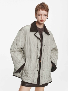 Contrast Detail Quilted Down Jacket Moisture Wicking Lining