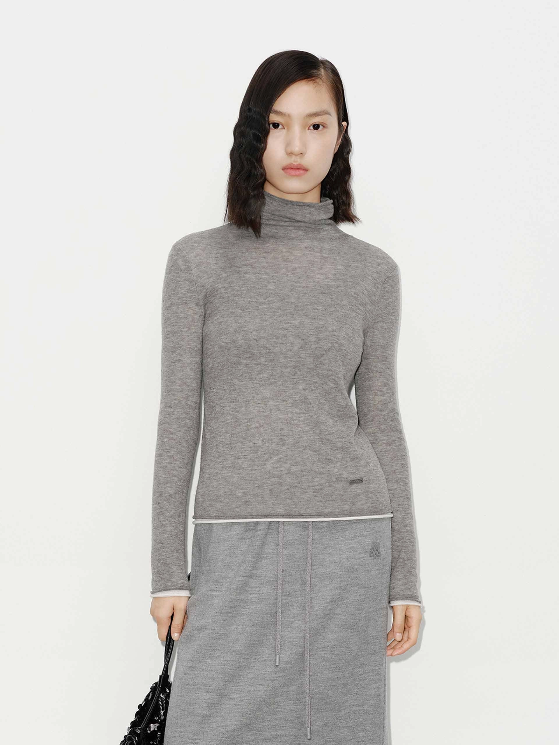 Simple Knitwear Contrast Detail Turtleneck Top