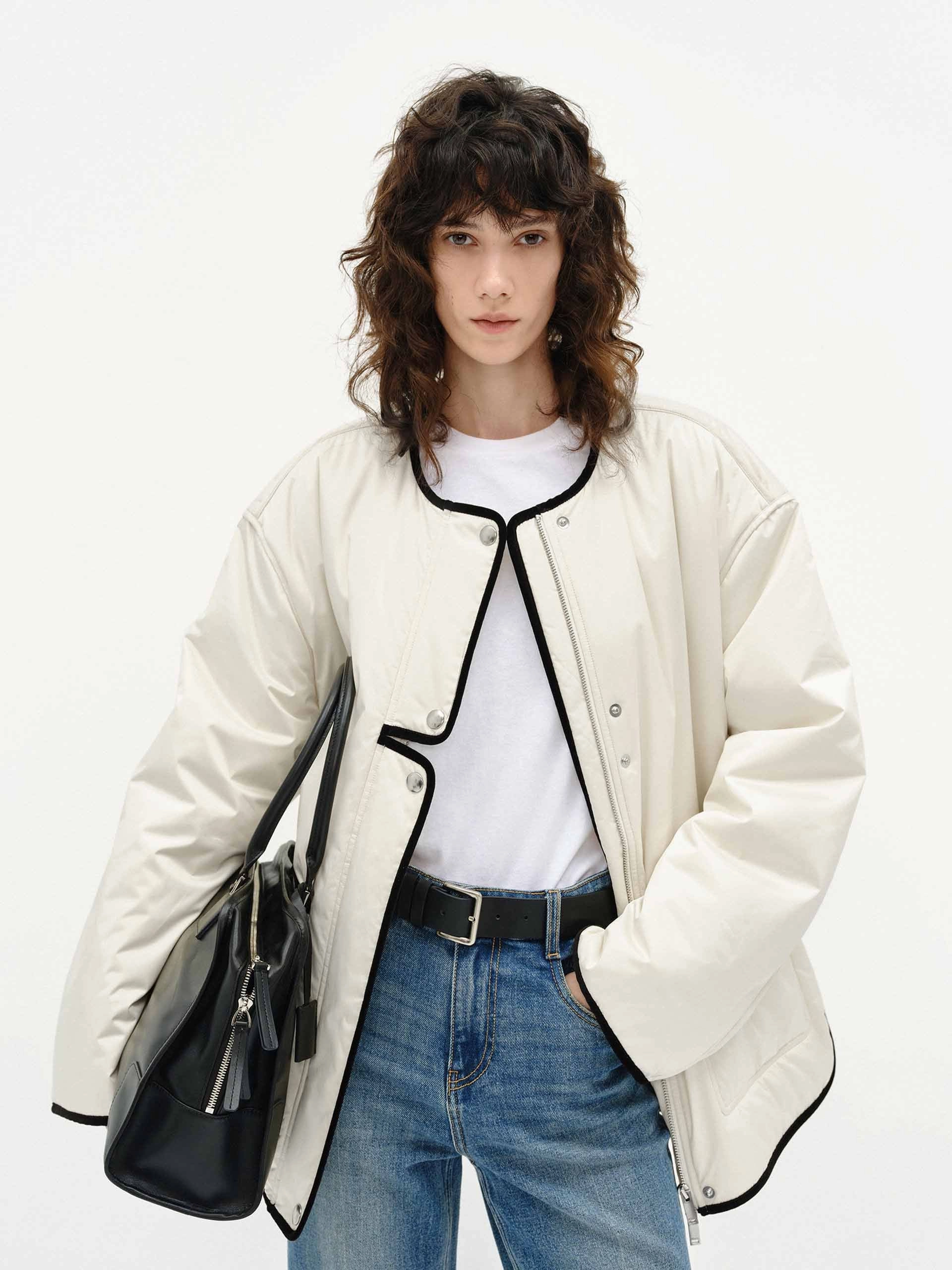 Seamless Street Fit Contrast Trim Quilted Coat