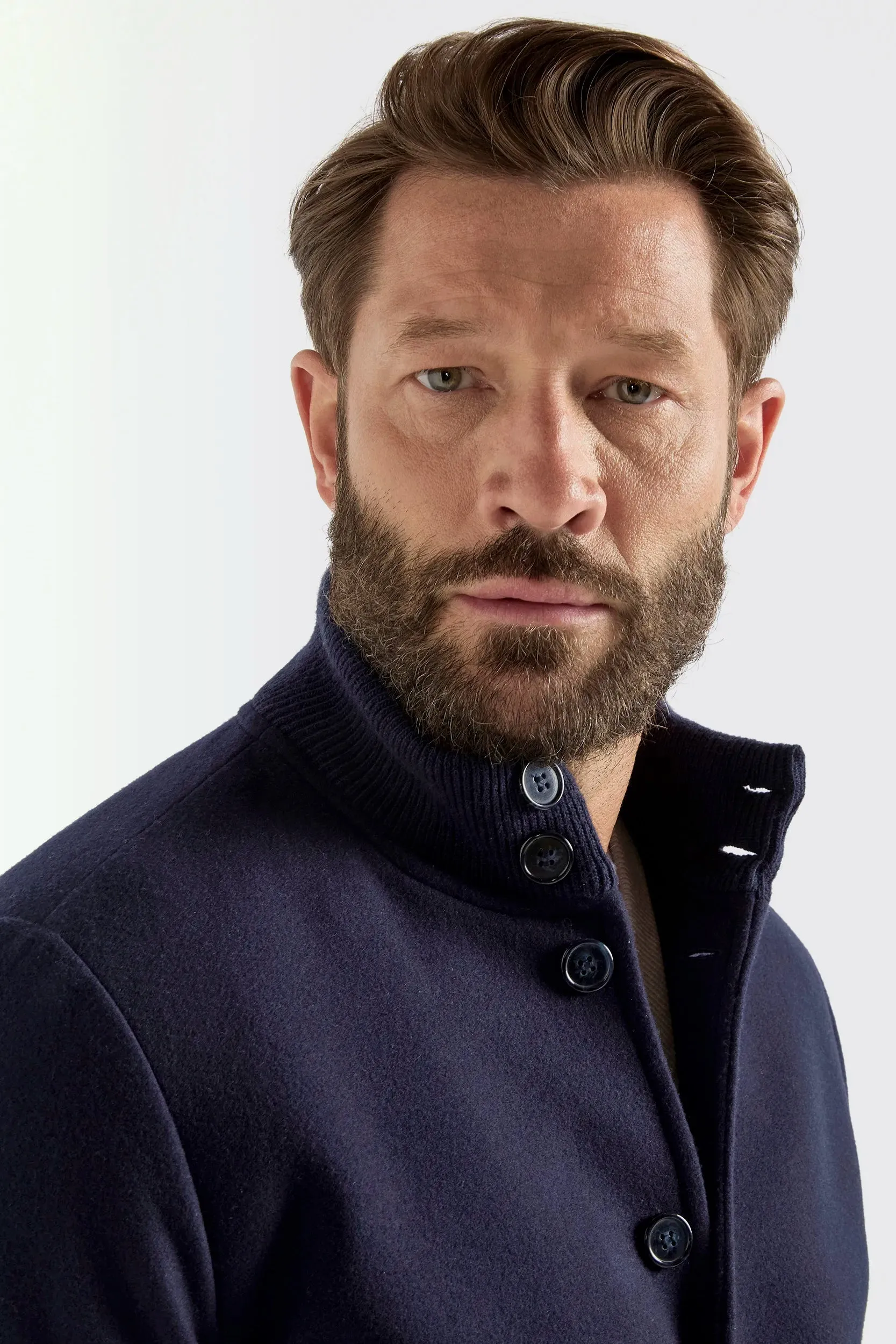 Blue Super 180's wool flannel bomber jacket ?C Made in Italy Windproof Hood Quick Dry Fabric