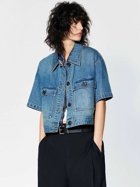 Cropped Pockets Denim Jacket Laser Cut Vents