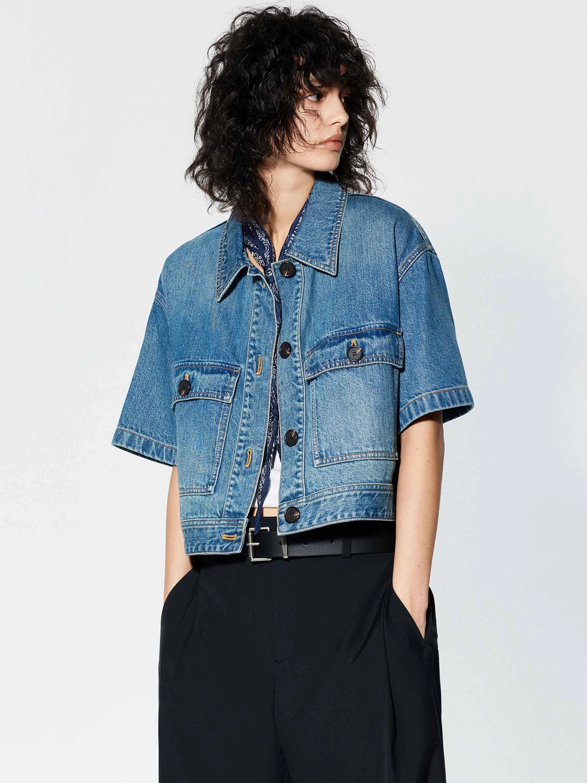 Cropped Pockets Denim Jacket SnapFastenings All Day Comfort