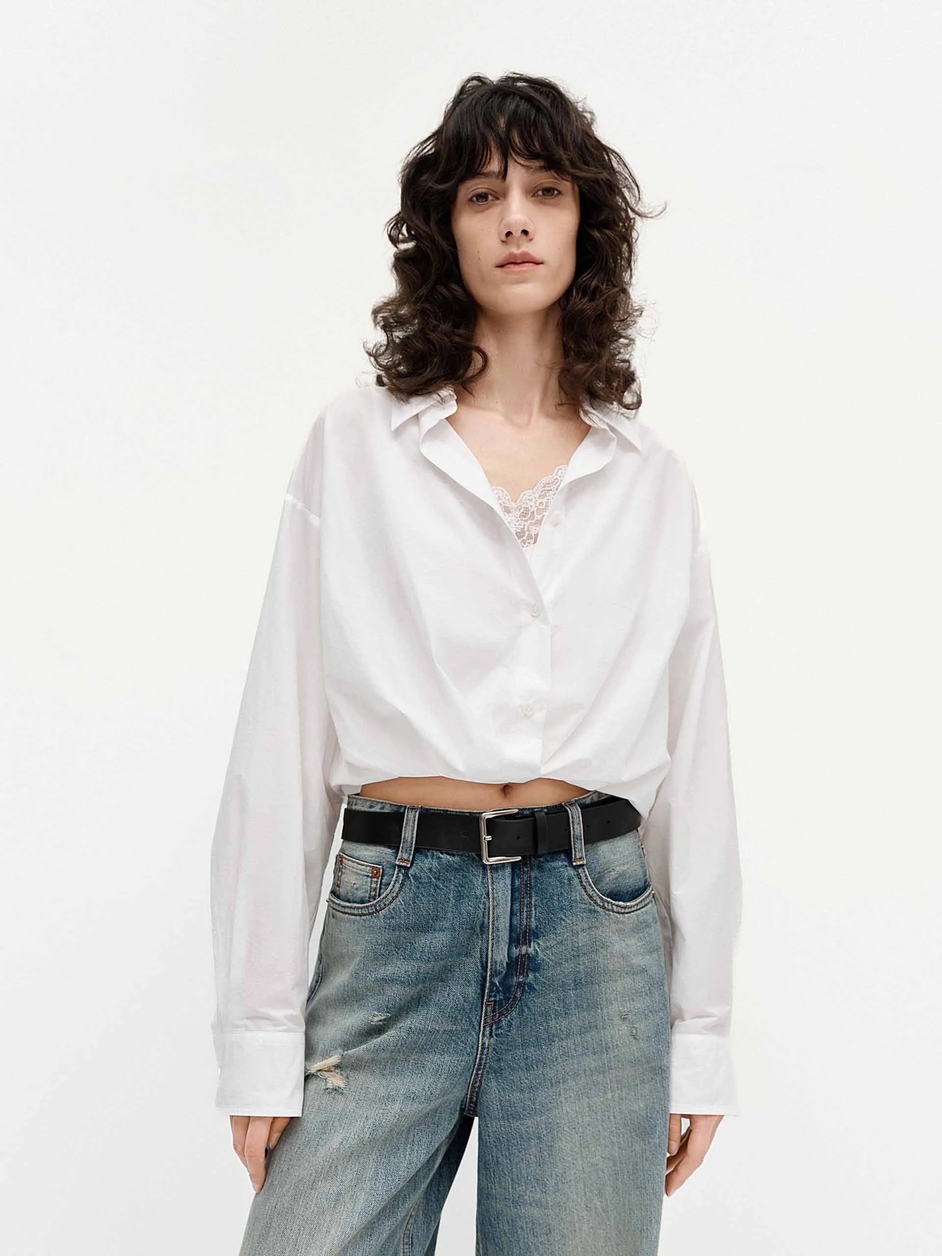 Pre Shrunk Cotton Blend Unisex style Paneled Cropped Shirt