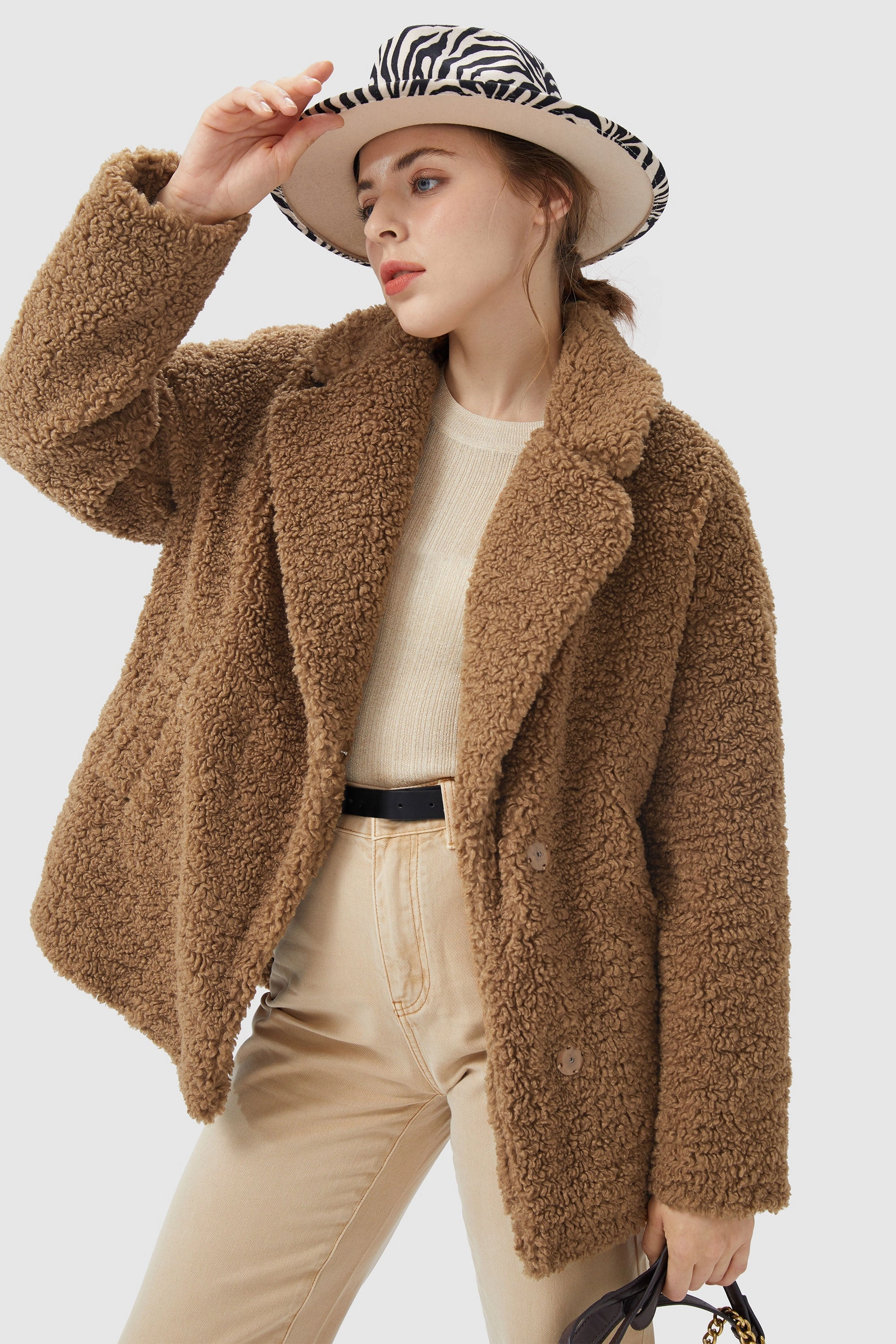 Smart Casual Piece Fuzzy Fleece Lapel Down Coat