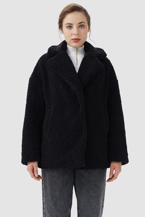 Neutral Style AbrasionResistant Surface Fuzzy Fleece Lapel Down Coat