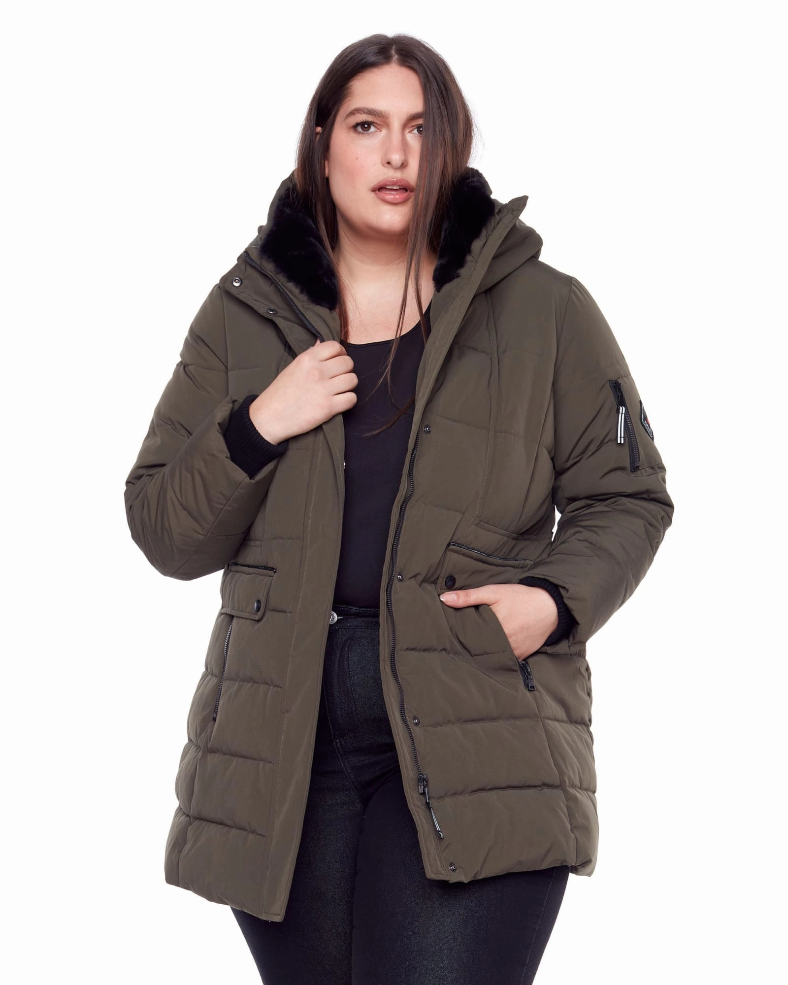 Easy Comfort Vegan Down  Mid-Length Parka | Olive