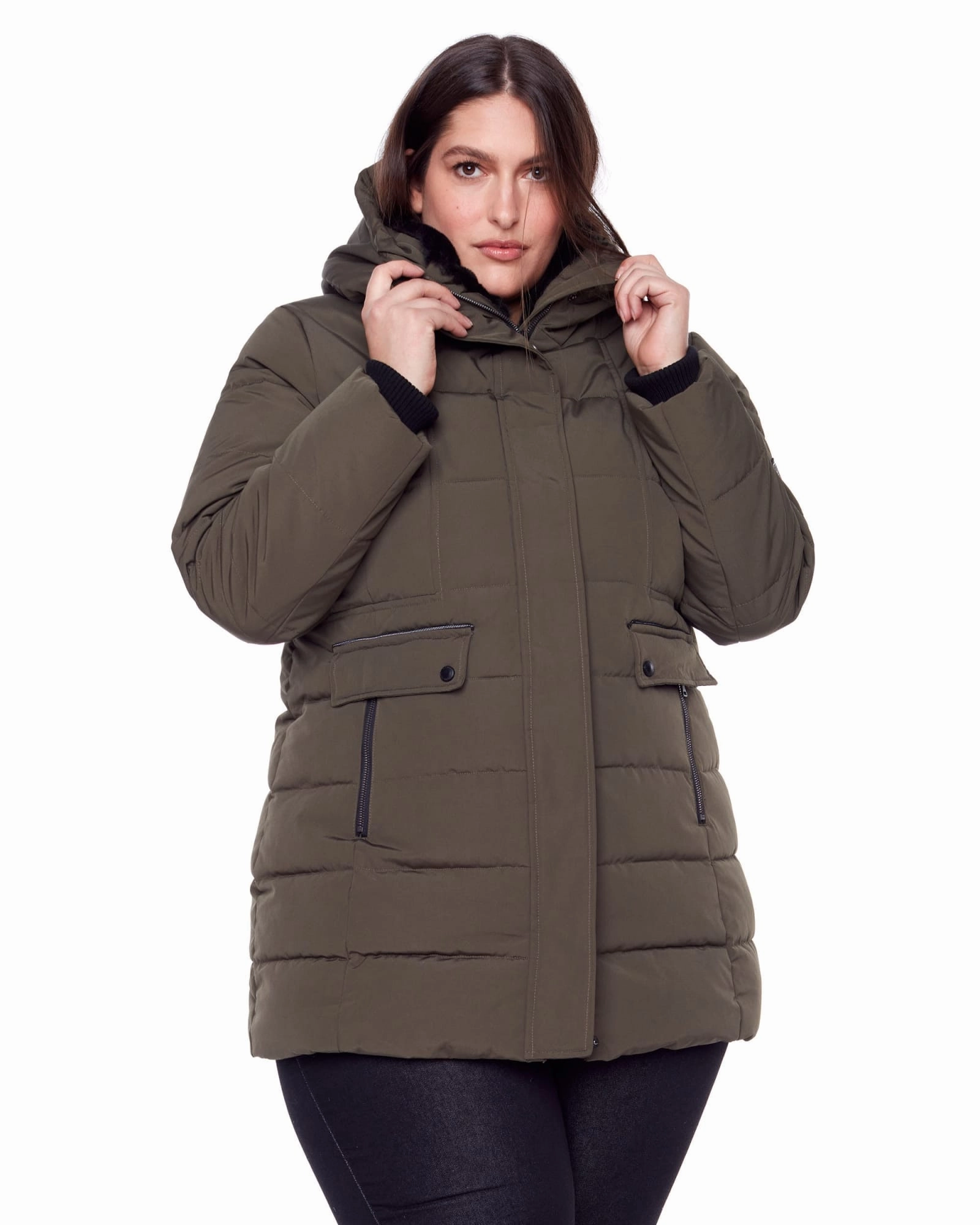 High Collar Fit Trek Ready Vegan Down  Mid-Length Parka | Olive