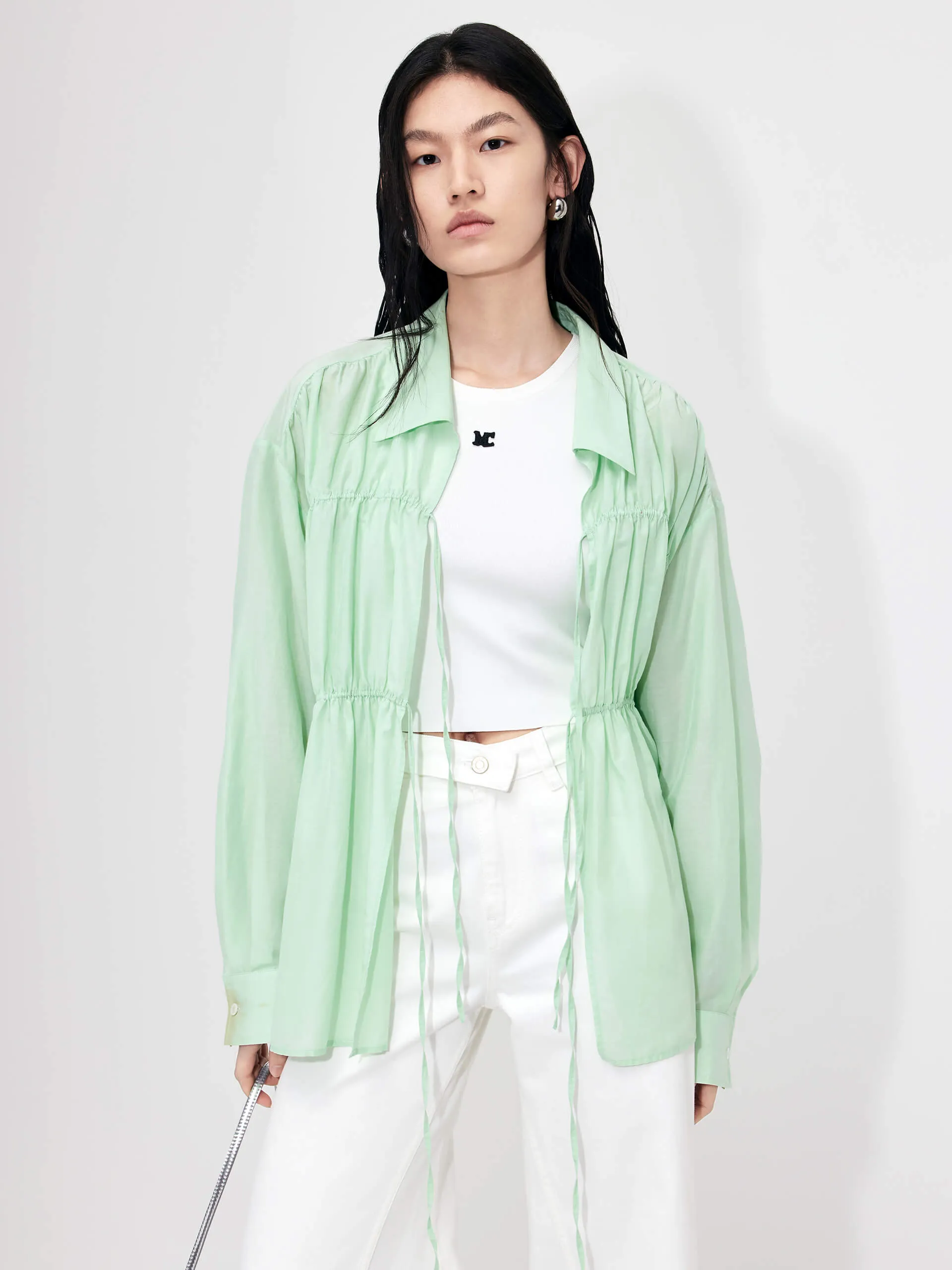 slim fit Anti-static Cotton Silk Blend Cutout Shirt