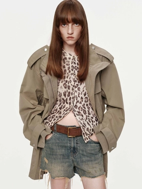 Cotton Blend Cargo Coat Essential City Look