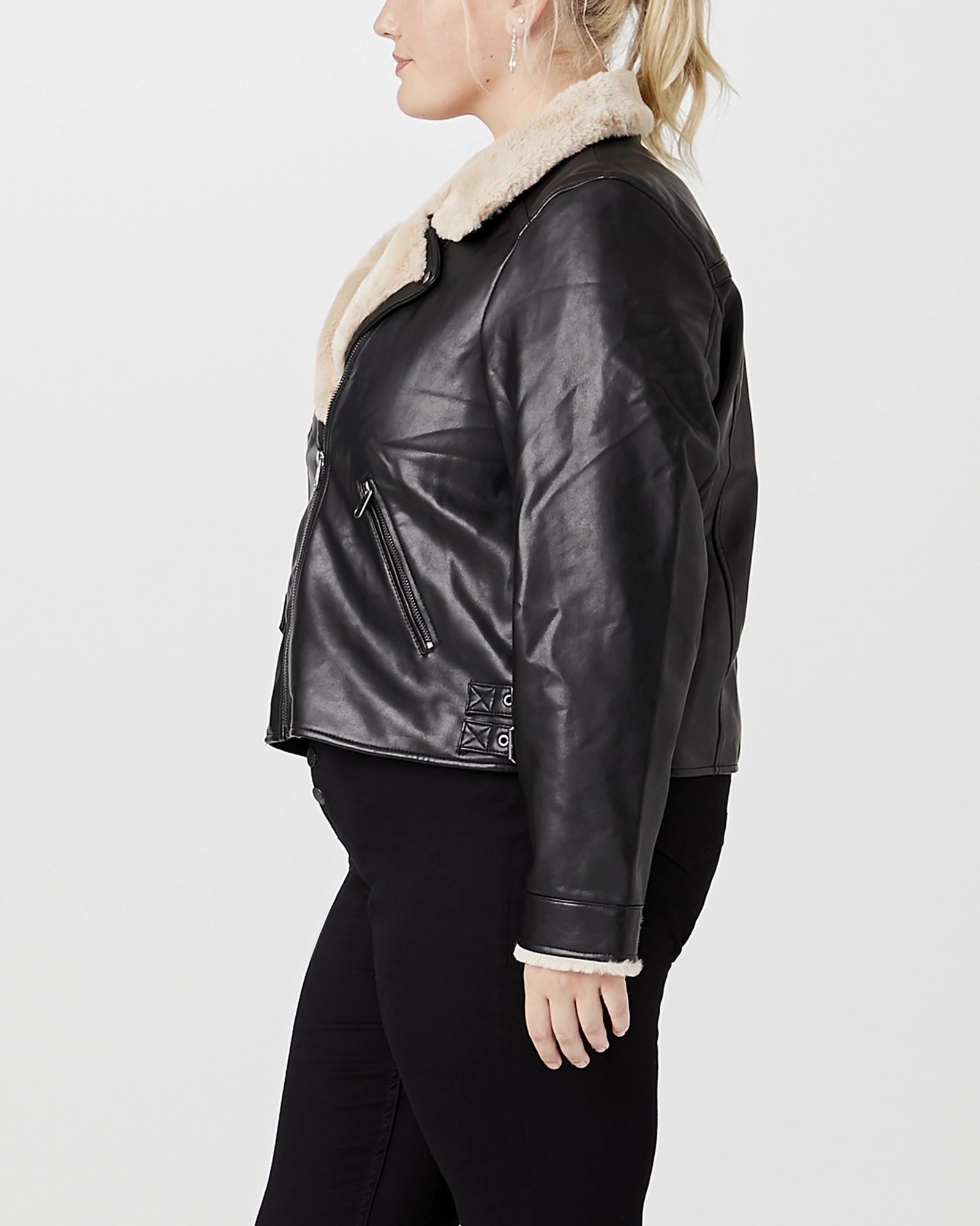 Compassion Courtney Shearling Moto Jacket | Black / Tan