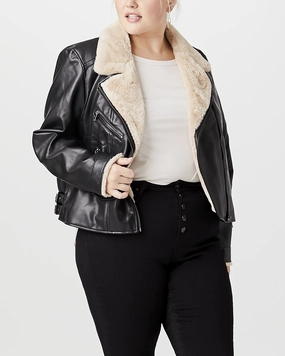 Courtney Shearling Moto Jacket | Black / Tan Skiing