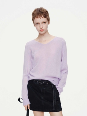 Stretchable Design Raw Hem V-neck Sweater