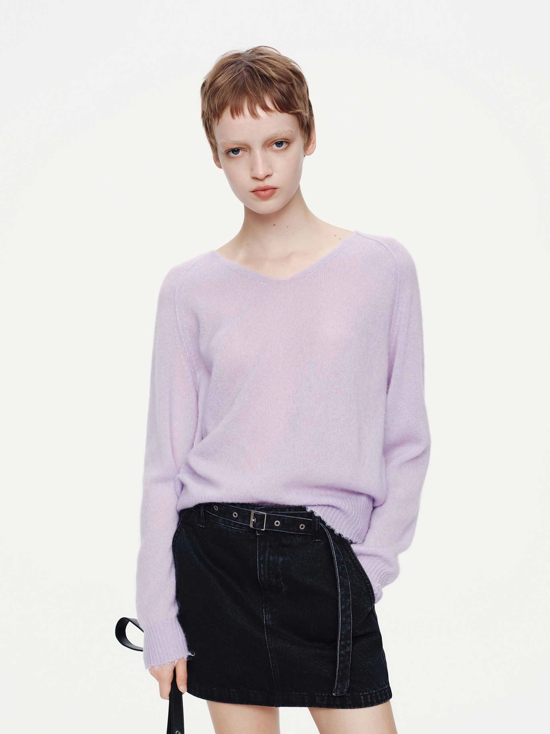 Raw Hem V-neck Sweater Winter-Ready Fashion