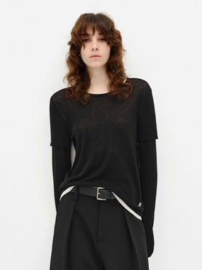 Contrast Trim Wool Top Versatile Fit Functional Knit