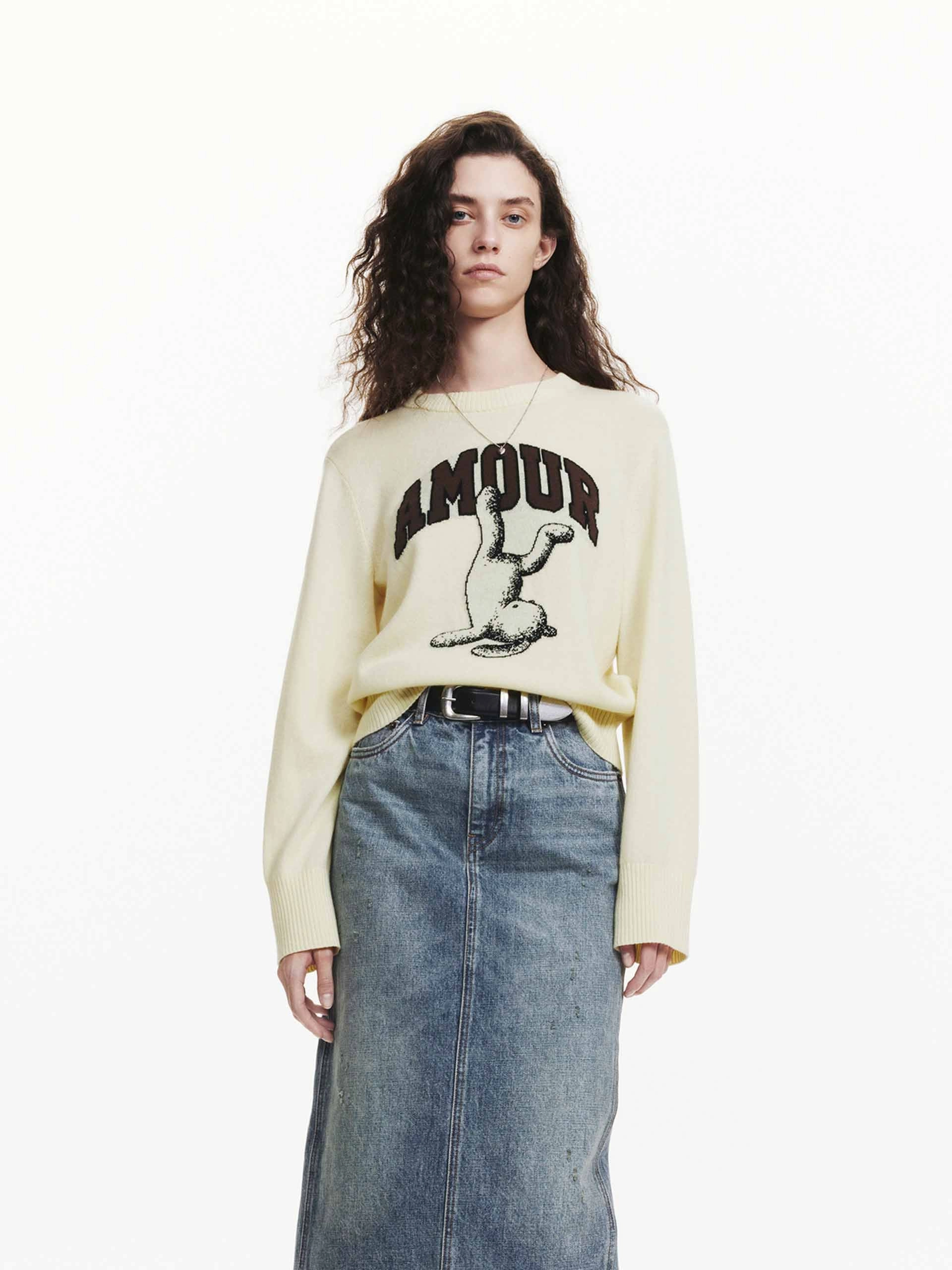 Comfy Waistband Soft Interior Animal Pattern Wool Sweater