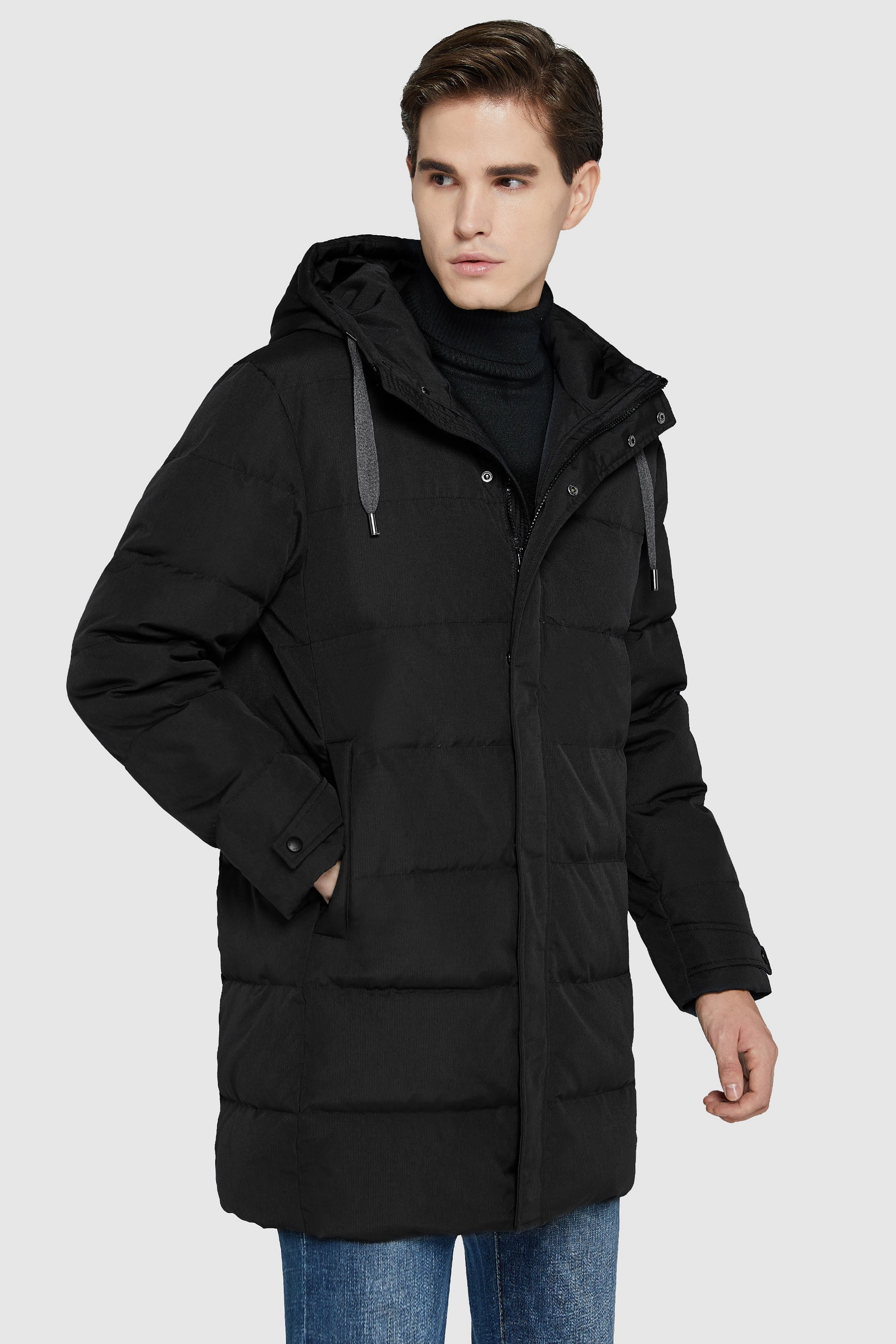 Mid-Length Warm Hooded Puffer Down Jacket Mold resistant Thermal Regulation System
