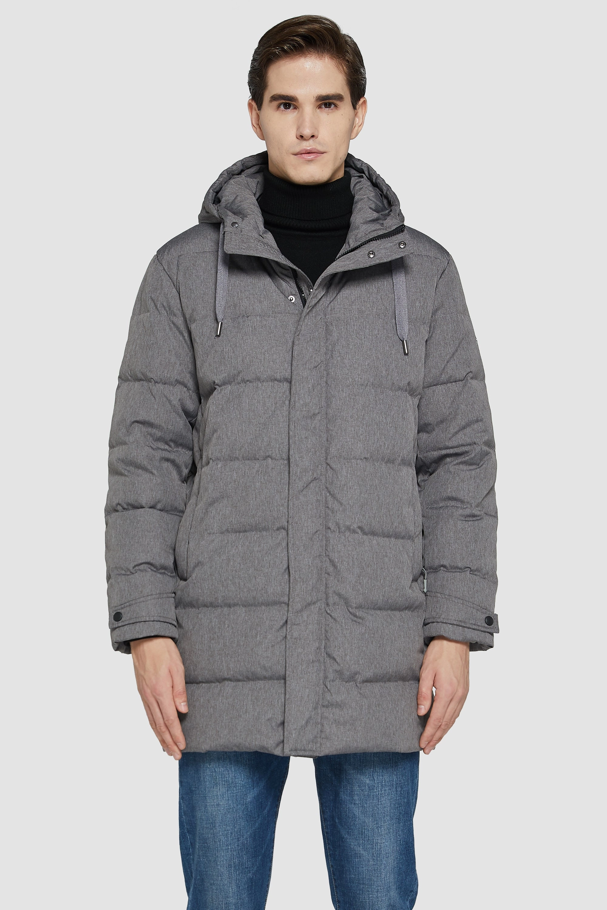 ConvertibleCollar RipResistant Reinforcement Mid-Length Warm Hooded Puffer Down Jacket