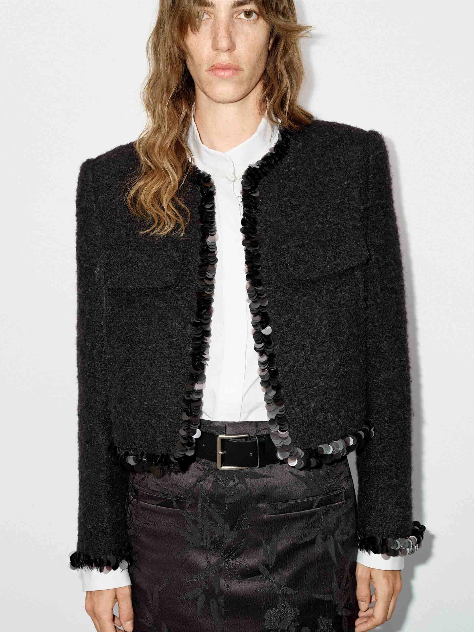 Wool Blend Tweed Jacket Textured Finish