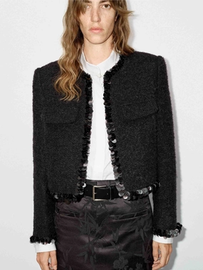 Compression Fit Design Wool Blend Tweed Jacket