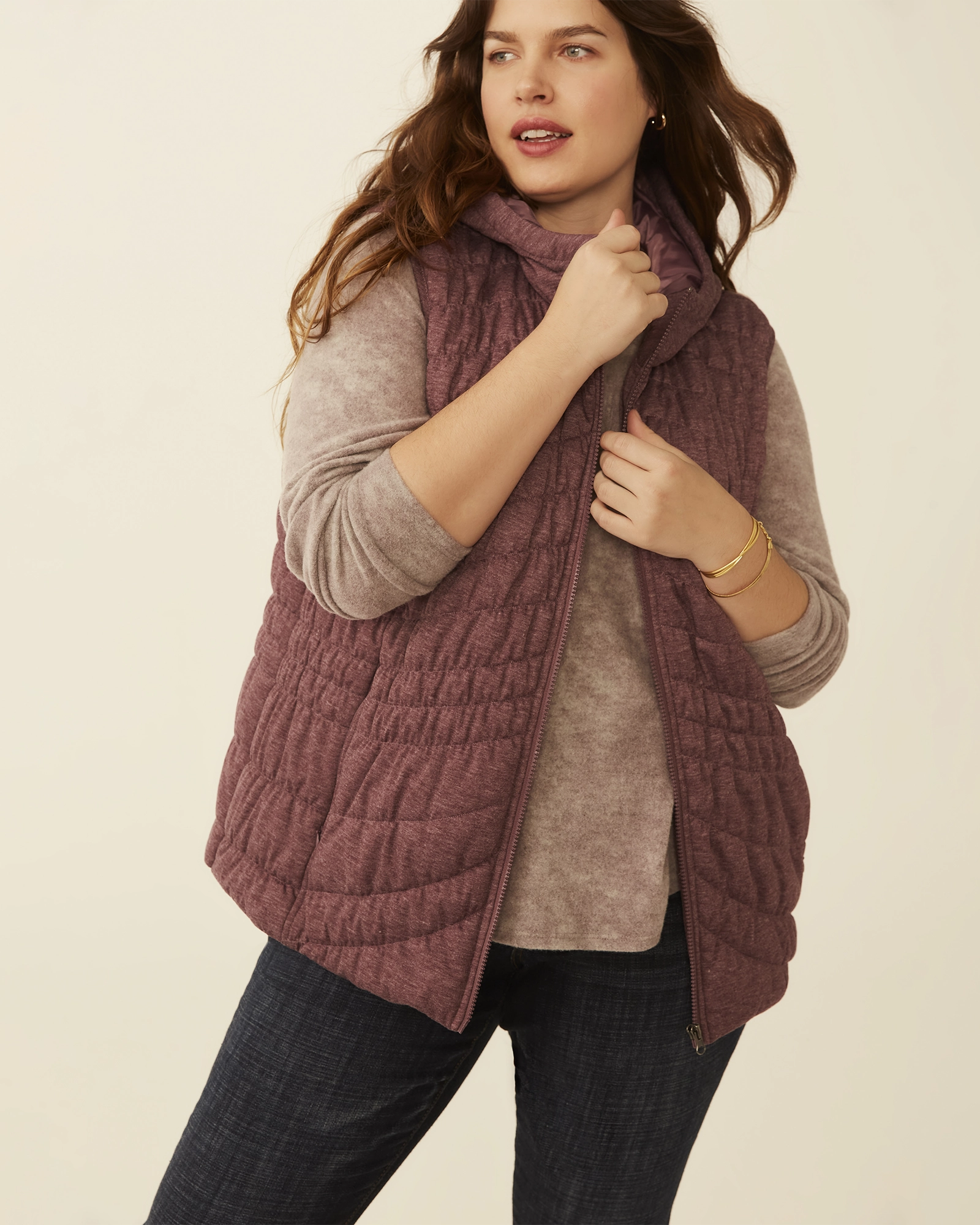 Frances Quilted Puffer Vest | Burgundy Sleek Finish Fast Zip