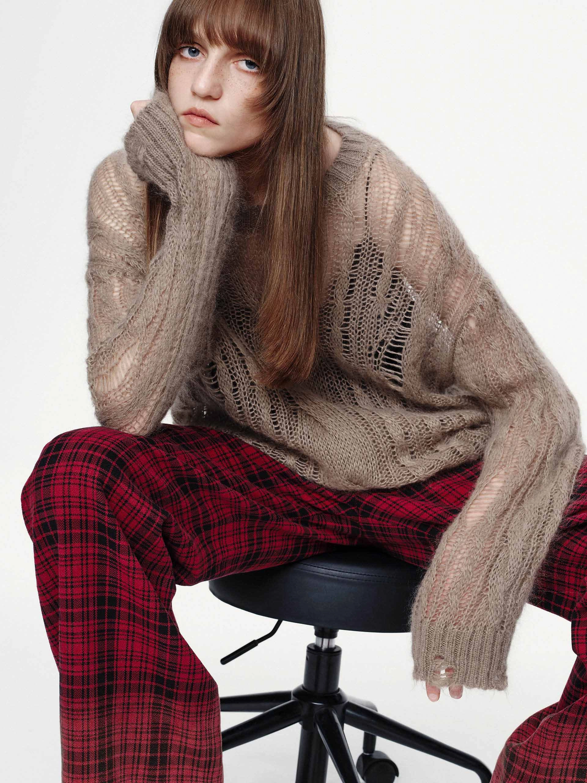 Crochet Raw Hem Sweater Hypoallergenic Yarn Construction Chic Layering