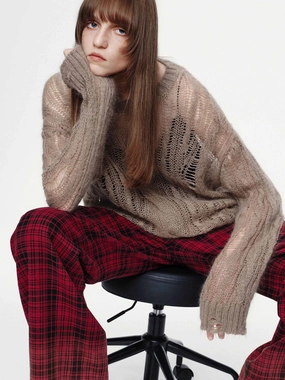 Crochet Raw Hem Sweater Hypoallergenic Yarn Construction Chic Layering