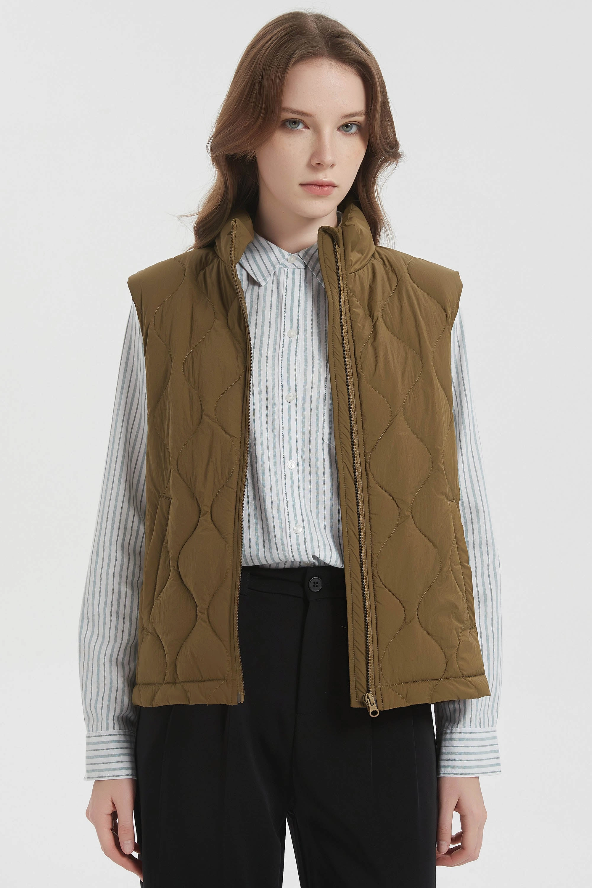 Padded Shoulders Cropped Down Puffer Vest Zip Up Lightweight